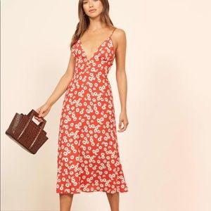 Reformation Red Floral Midi Dress